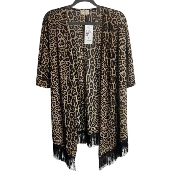 Ember Sweaters - Ember Size Medium Animal Print Kimono Open Front Fringe Swim Cover Up Western